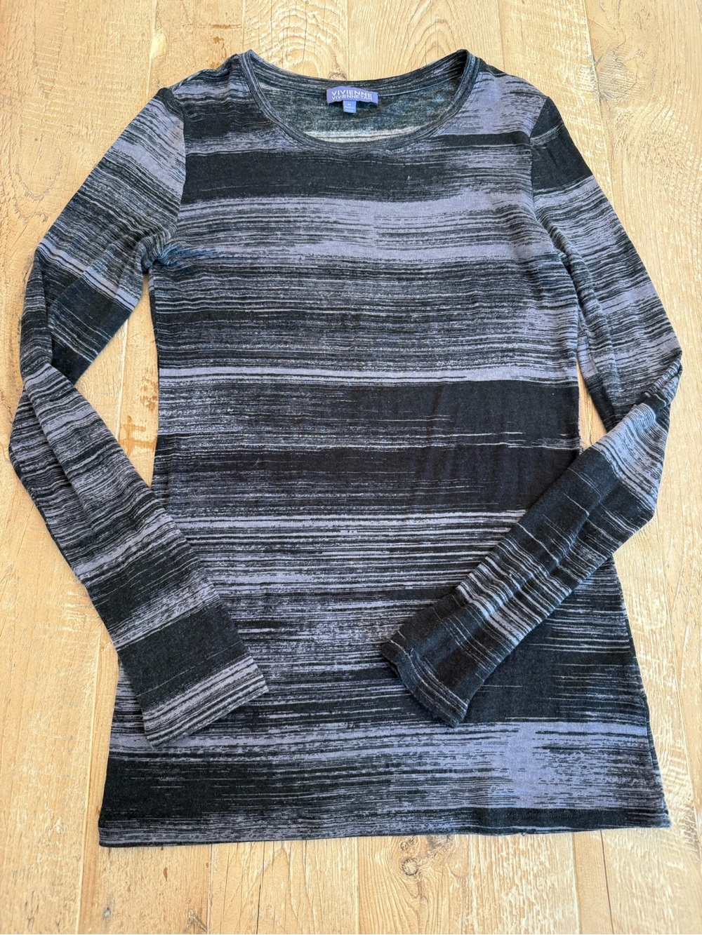 Vivienne Tam Black and Gray Striped Long-Sleeve Womens Top M